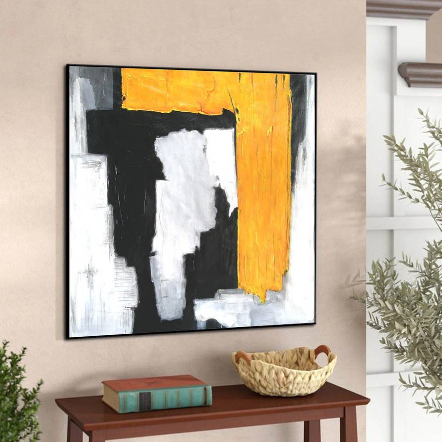 Modern Hand-painted Knife Contemporary Yellow Abstract Canvas Wall Art O3B2C